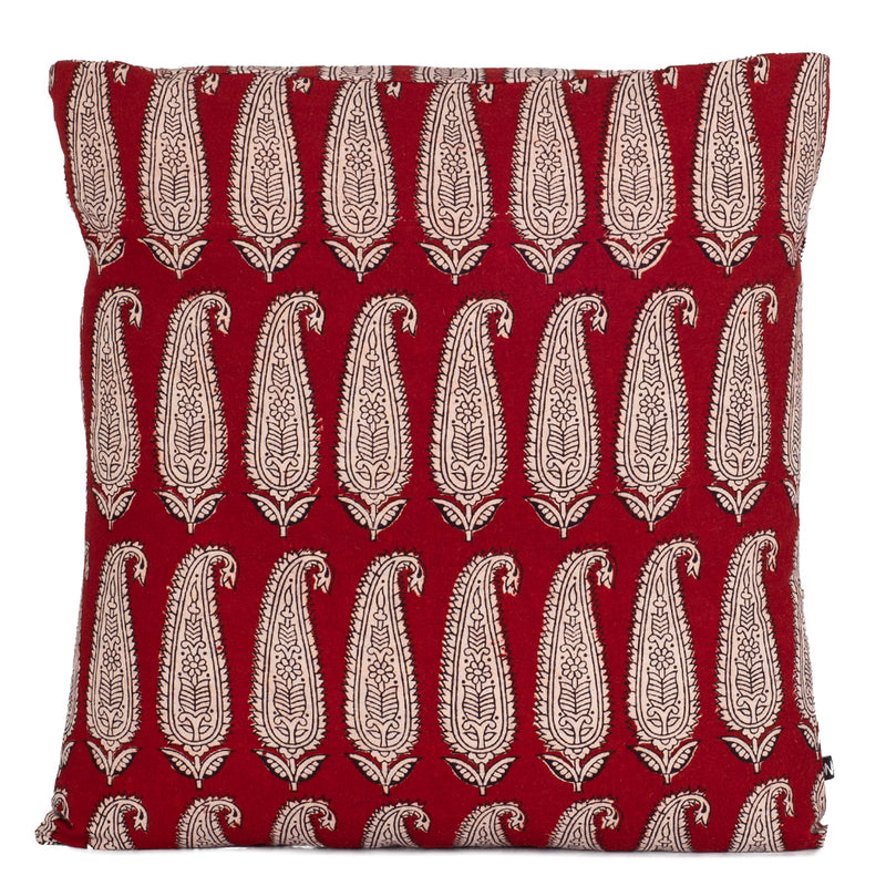 Paisley and Geometric Pattern Bagh Hand Block Print Cotton Cushion Cover - Red Black