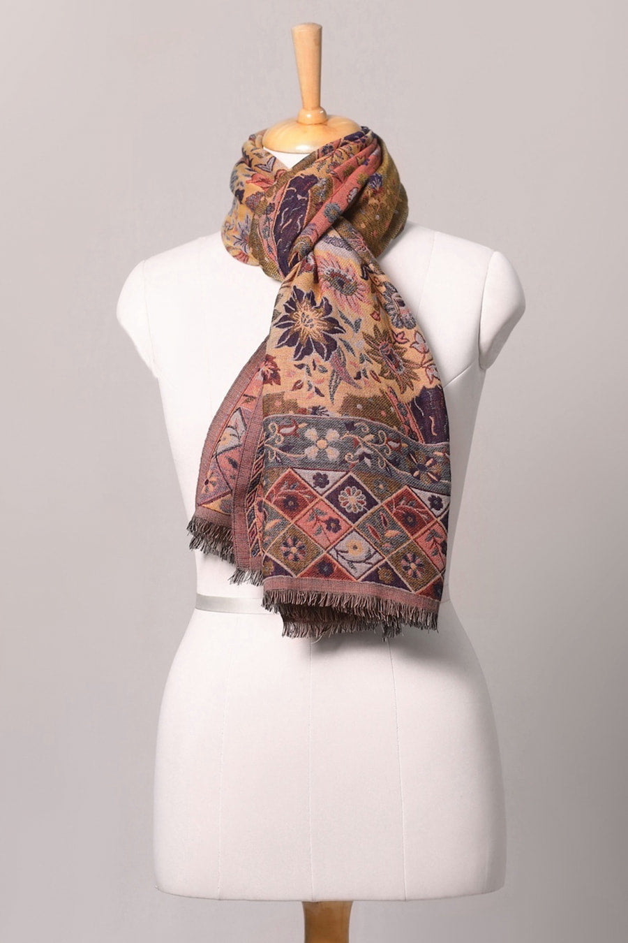 Flower Forest Jacquard Wool Scarf - Multicoloured | SVEŽElife