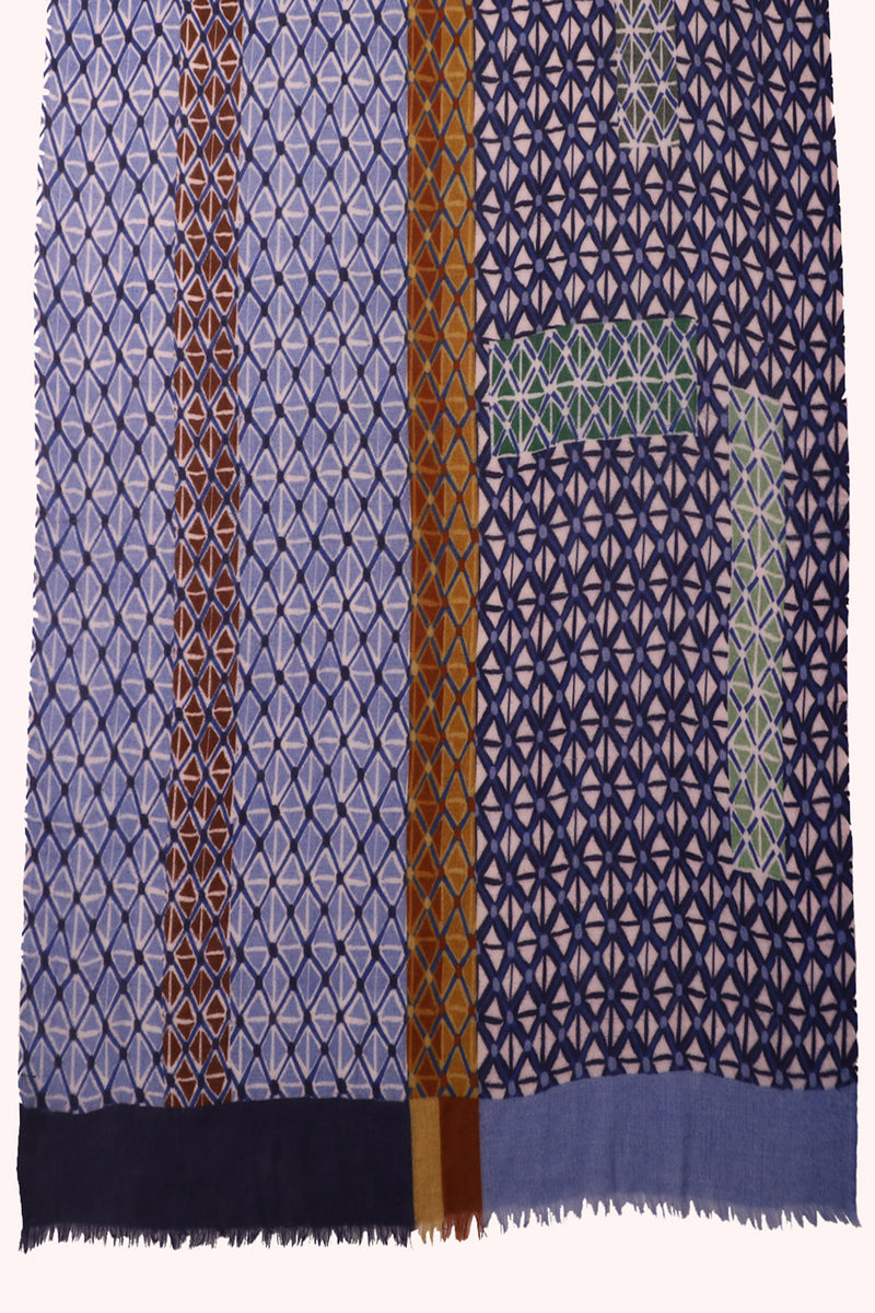 Modern Lattice Print Wool Scarf - Blue Multi | SVEŽElife