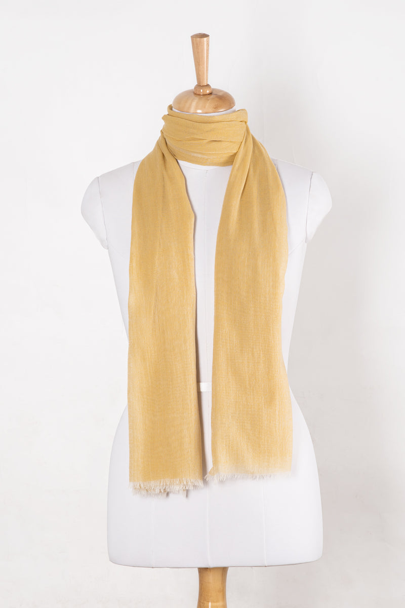 SVEZE Plain Weave Chambray Merino Wool Scarf - Ice Yellow Alternate Drape