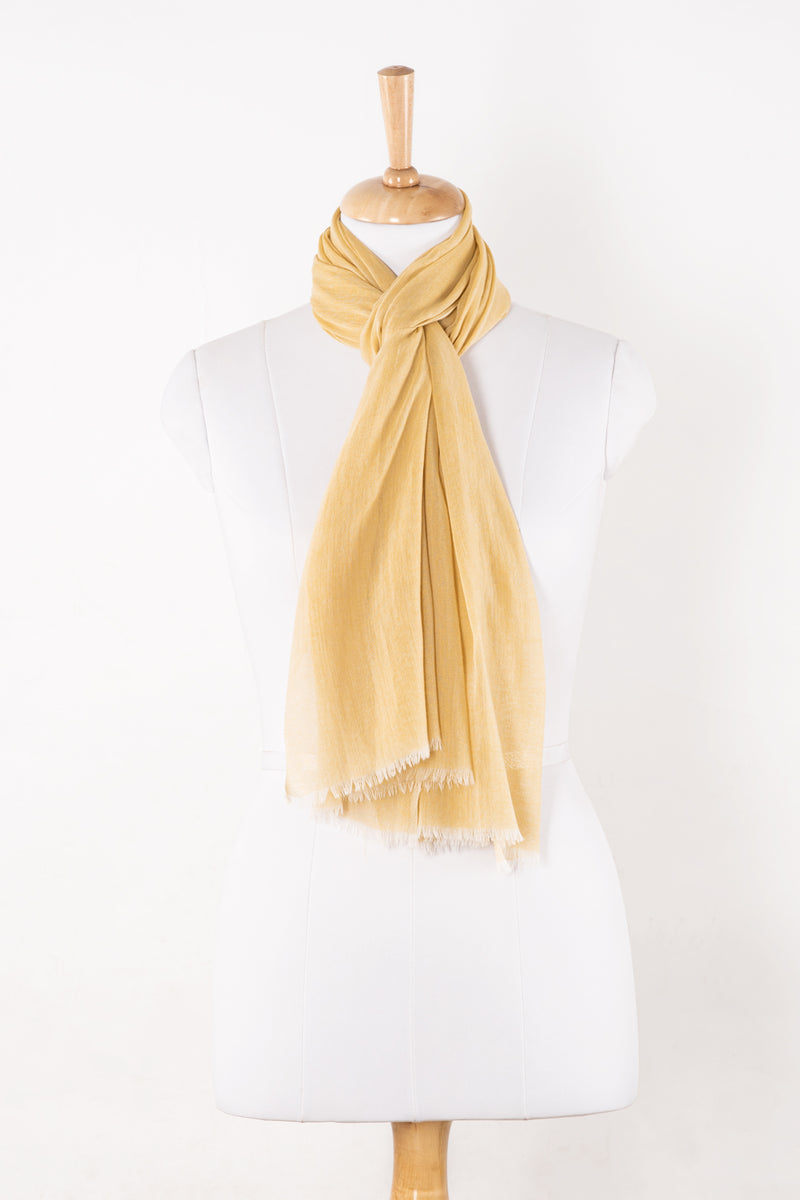 SVEZE Plain Weave Chambray Merino Wool Scarf - Ice Yellow - Regular Drape