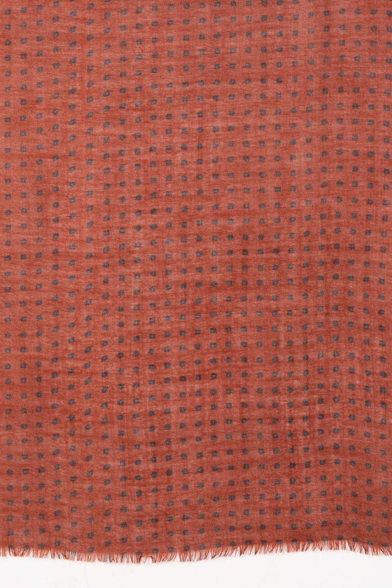 SVEZE Bandhani Print Merino Wool Scarf - Dark Terracotta - Flat Look