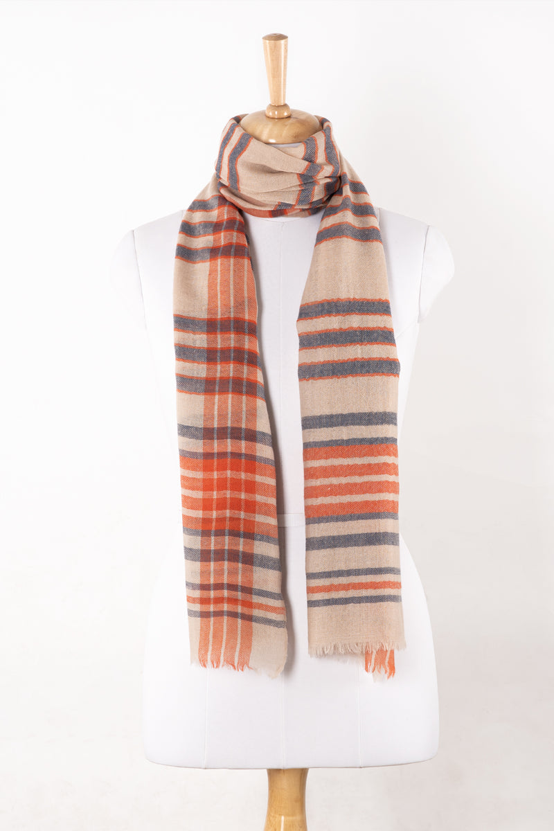 SVEZE Yarn Dyed Stripes Merino Wool Scarf - Blue Orange - Alternate Drape