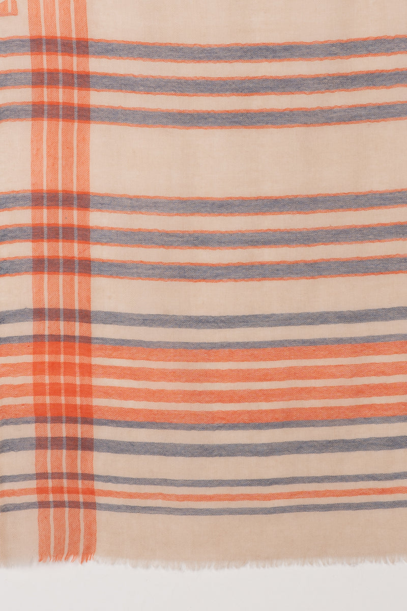 SVEZE Yarn Dyed Stripes Merino Wool Scarf - Blue Orange - Flat Look