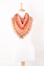 SVEZE Yarn Dyed Checks Merino Wool Scarf - Bright Orange - Alternate Drape