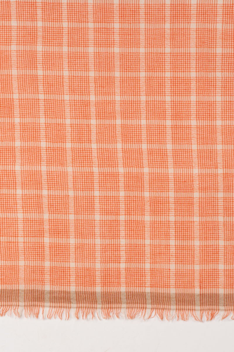 SVEZE Yarn Dyed Checks Merino Wool Scarf - Bright Orange - Flat Look