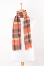 SVEZE Yarn Dyed Checks and Stripes Merino Wool Scarf - Pink Brown - Alternate Drape