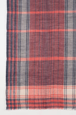 SVEZE Yarn Dyed Checks and Stripes Merino Wool Scarf - Fuchsia Pink Navy - Flat Look