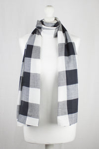Tartan Checks Chevron Weave Cotton Viscose Scarf - Black White