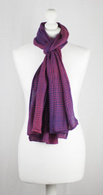 Gradient Checks Twill Weave Viscose Scarf - Fuchsia Purple