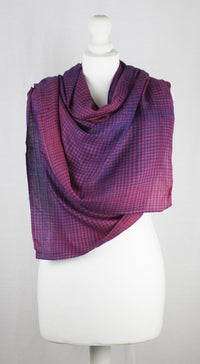 Gradient Checks Twill Weave Viscose Scarf - Fuchsia Purple