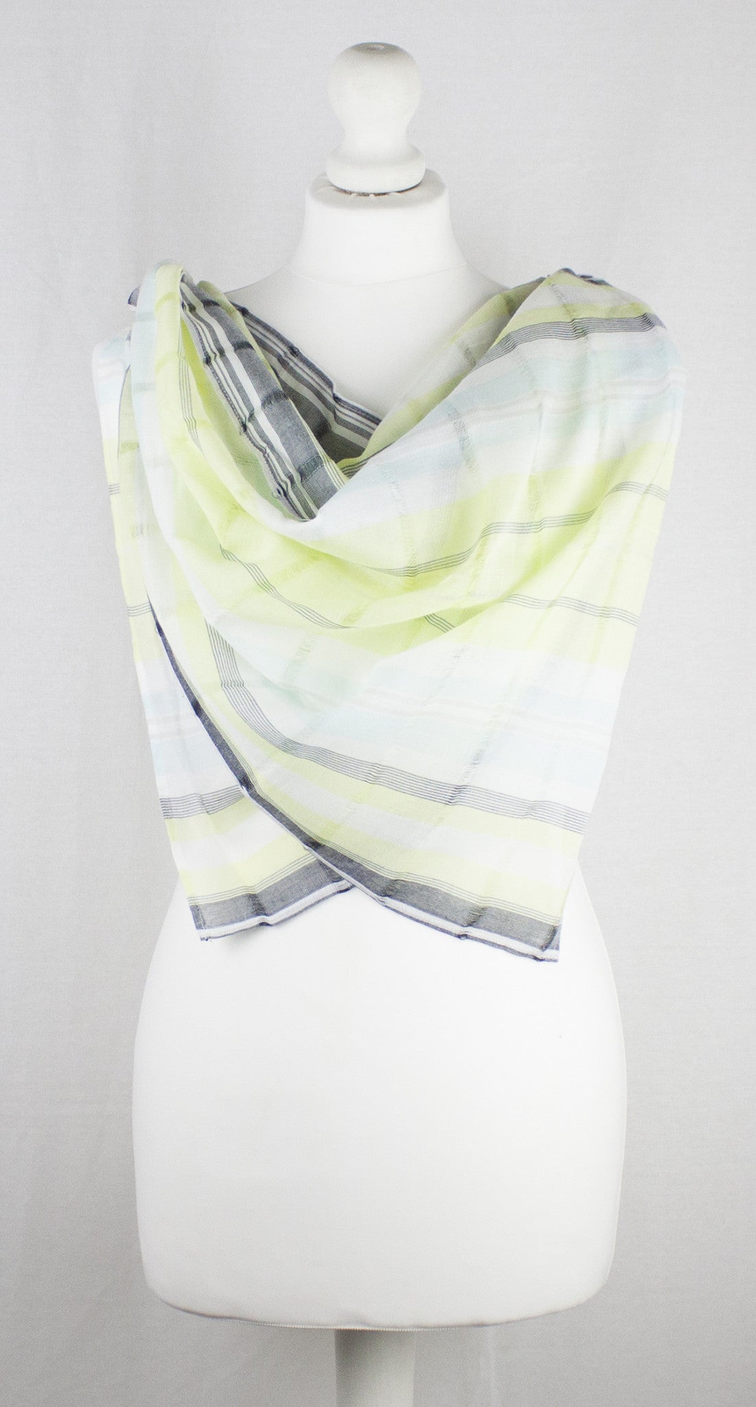 Leno Weave Stripes Cotton Scarf - Aqua Lime