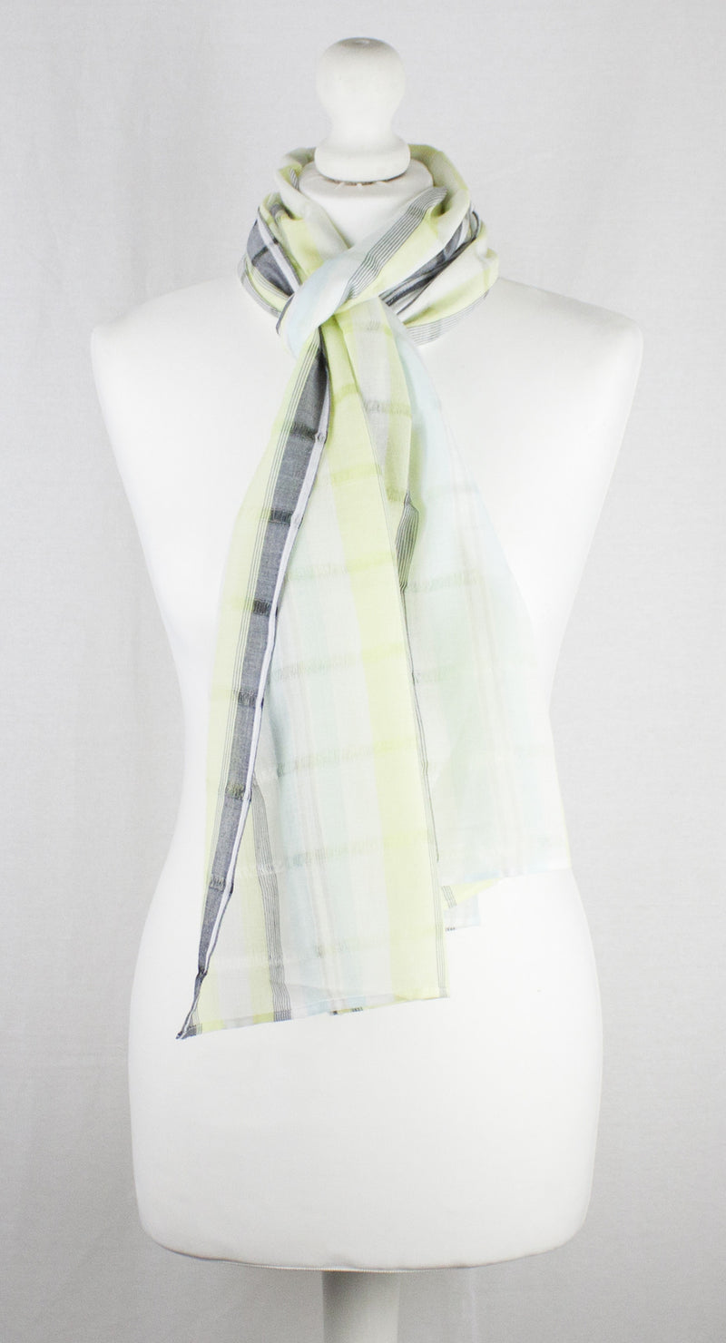 Leno Weave Stripes Cotton Scarf - Aqua Lime