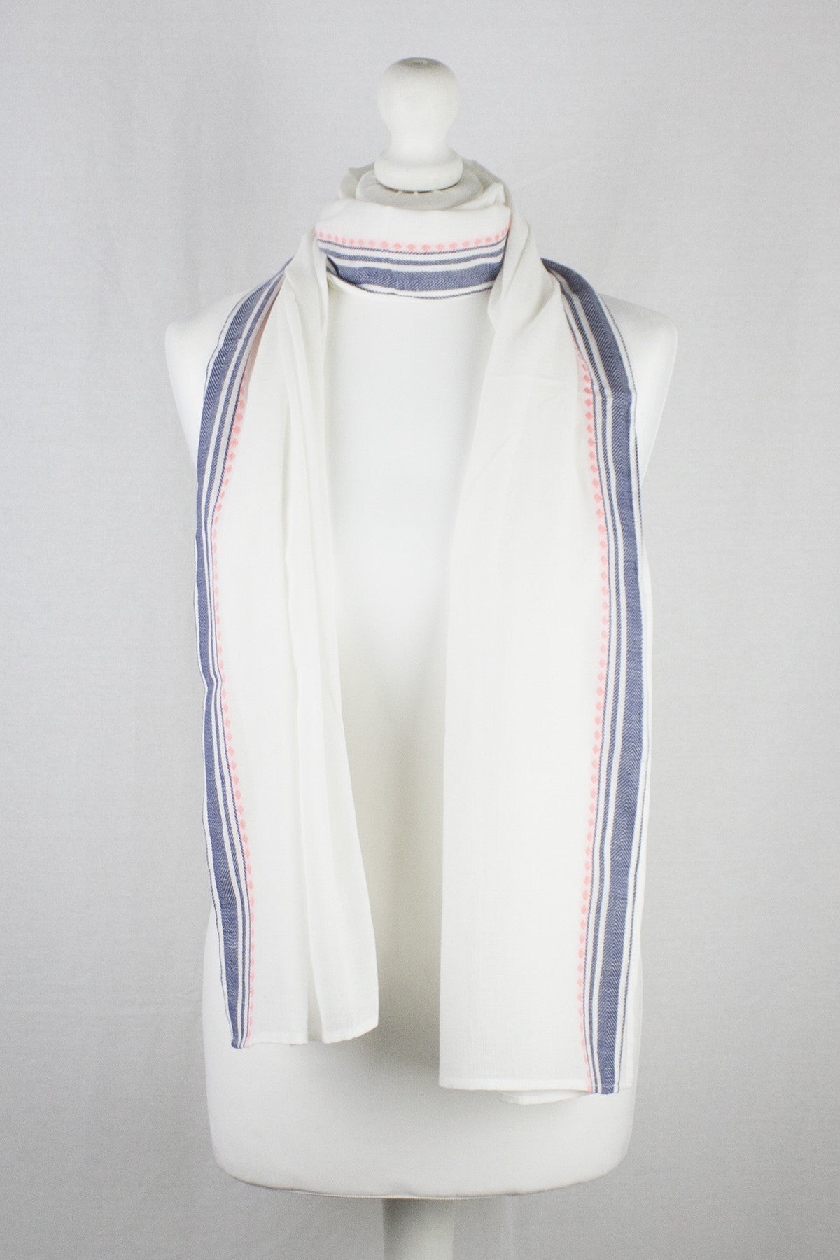 Classic South Border Cotton Scarf - White