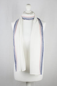 Classic South Border Cotton Scarf - White