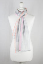 Classic Stripe with Neon Pink Border Viscose Scarf - Grey White Neon Pink