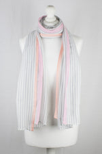 Classic Stripe with Neon Pink Border Viscose Scarf - Grey White Neon Pink