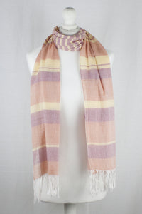Chambray Stripe Cotton Scarf - Orange Red Yellow