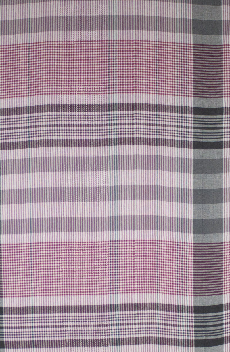 Checks and Stripes Textured Weave Viscose Scarf - Pink Black Off-White