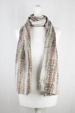 Burnt Out Block Printed Cotton Scarf -  Brown Beige