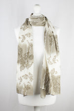 Frayed Stripes Printed Cotton Scarf -  Off- White Beige