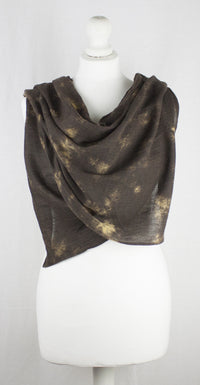 Tie-Dye Print Herringbone Weave Cotton Scarf -  Brown Yellow