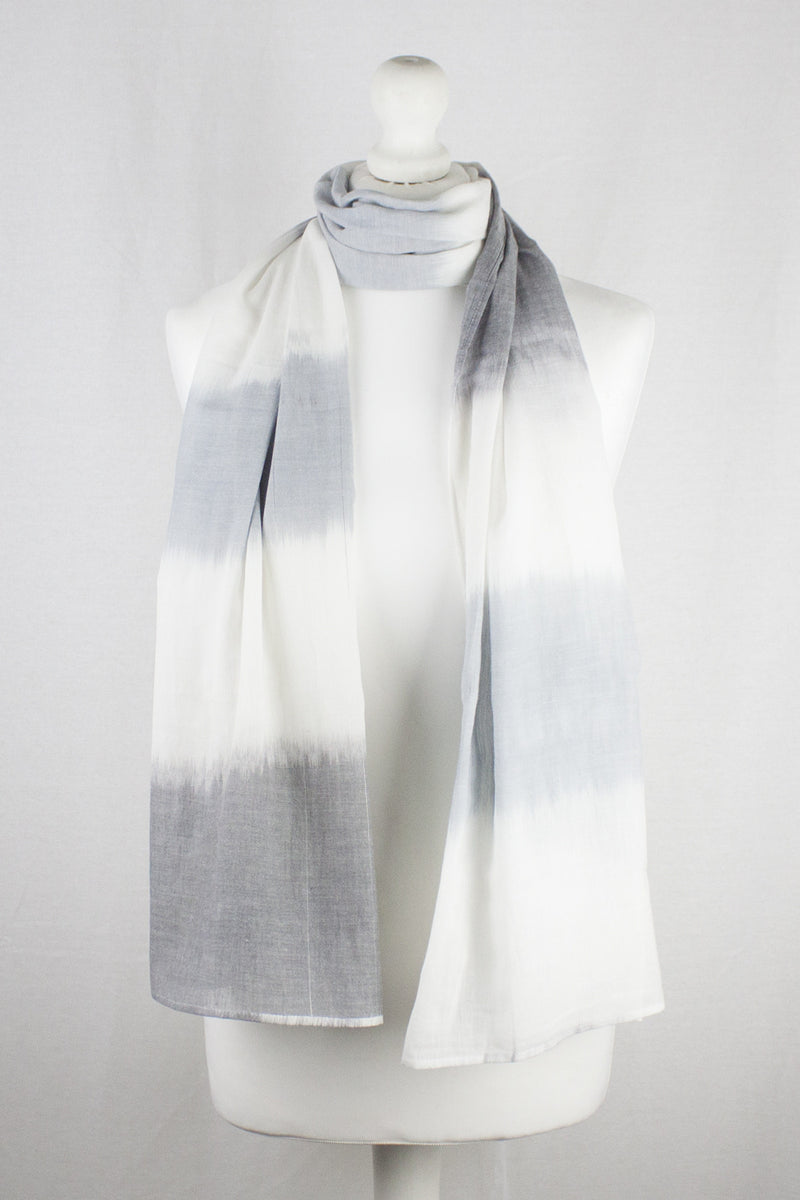 Classic Shaded Stripe Cotton Scarf -  Off-White Grey