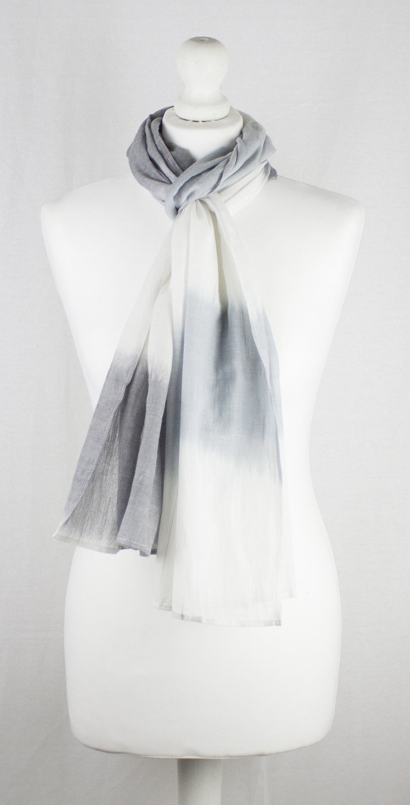 Classic Shaded Stripe Cotton Scarf -  Off-White Grey