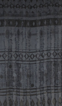 Frayed Stripes Block Printed Viscose Scarf - Grey Black