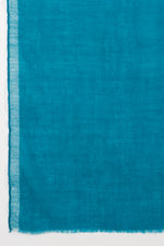 Sveze - Twill Weave with Silver Lurex Border Merino Wool Scarf - Turquoise - Flat Look