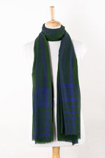Sveze - Stripe Border Merino Wool Scarf - Green Blue - Regular Drape