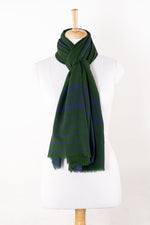 Sveze - Stripe Border Merino Wool Scarf - Green Blue - Alternate Drape