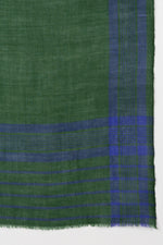 Sveze - Stripe Border Merino Wool Scarf - Green Blue - Flat Look