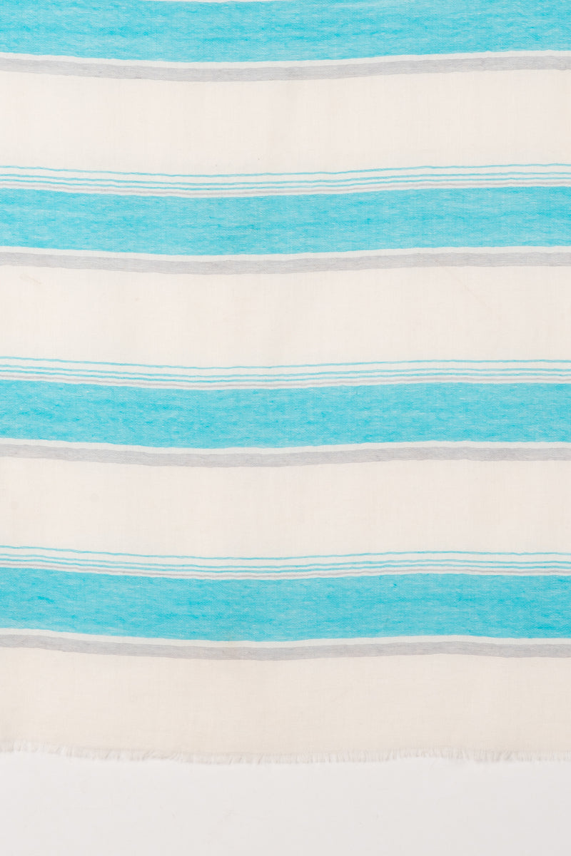 Sveze - Wide Stripes Merino Wool Scarf - Turquoise White - Flat Look