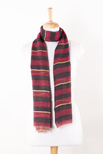 Sveze - Band Stripe w/ Lurex Merino Wool Scarf - Pink Black - Regular Drape