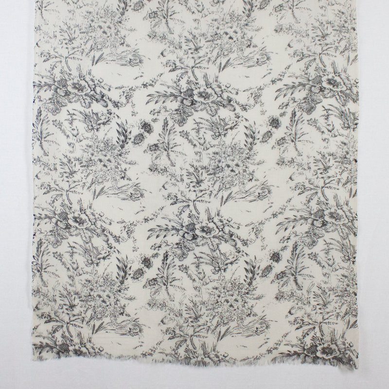Sketchy Floral Print Merino Wool Scarf - Off White