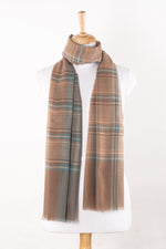 SVEZE Yarn Dyed Twill Weave Stripes & Checks Merino Wool Scarf - Beige Blue - Alternate Drape