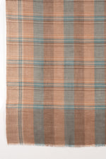 SVEZE Yarn Dyed Twill Weave Stripes & Checks Merino Wool Scarf - Beige Blue - Flat Look