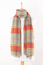 SVEZE Bold Stripes & Checks Merino Wool Scarf - Blue Red - Alternate Drape