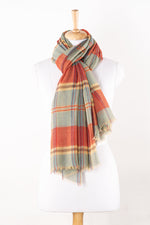 SVEZE Bold Stripes & Checks Merino Wool Scarf - Blue Red - Regular Drape