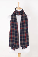 SVEZE Yarn Dyed Twill Weave Classic Checks Merino Wool Scarf - Navy Red - Alternate Drape