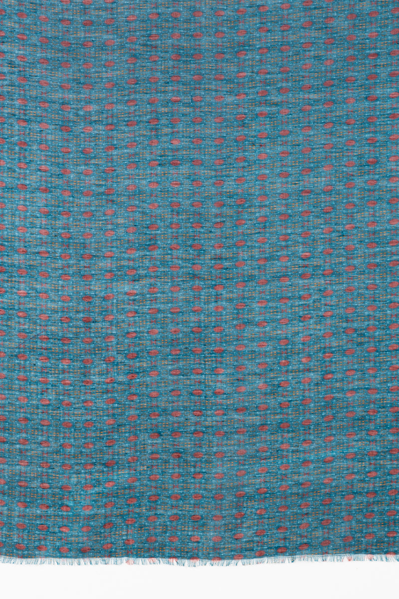 SVEZE Tile Print Linen Cotton Scarf - Navy Red - Flat Look