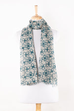 SVEZE Flower Print Linen Cotton Scarf - Blue - Alternate Drape