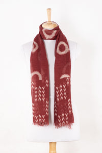 SVEZE Circle and Chevron Square Print Linen Cotton Scarf - Terracotta - Alternate Drape