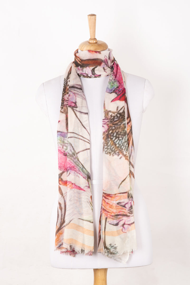 SVEZE Summer Sparrow Floral Print Cotton Modal Scarf - Multicoloured - Alternate Drape