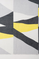Sveze - Abstract Geometry Print Linen Cotton Scarf - Grey Black Lime - Flat Look