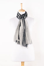 SVEZE Stripy Strokes Print Linen Cotton Scarf - Black and White - Regular Drape