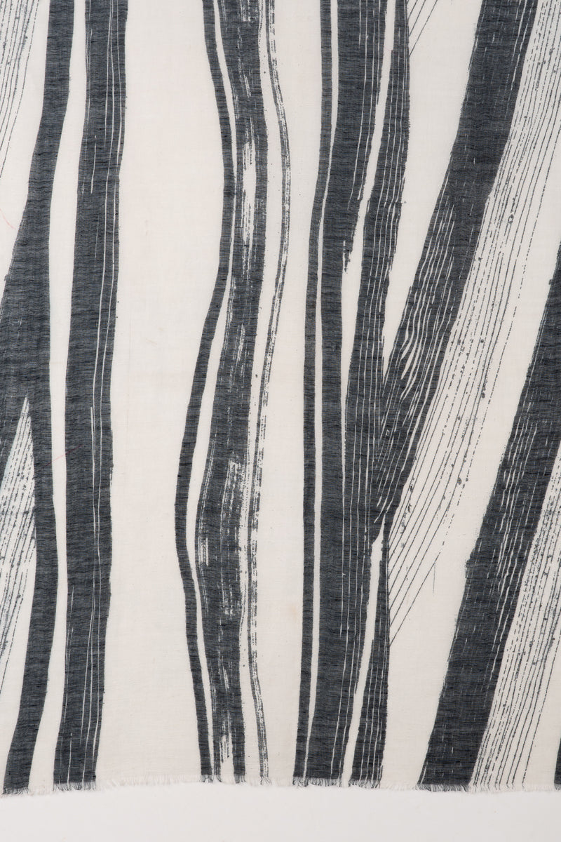 SVEZE Stripy Strokes Print Linen Cotton Scarf - Black and White - Flat Look