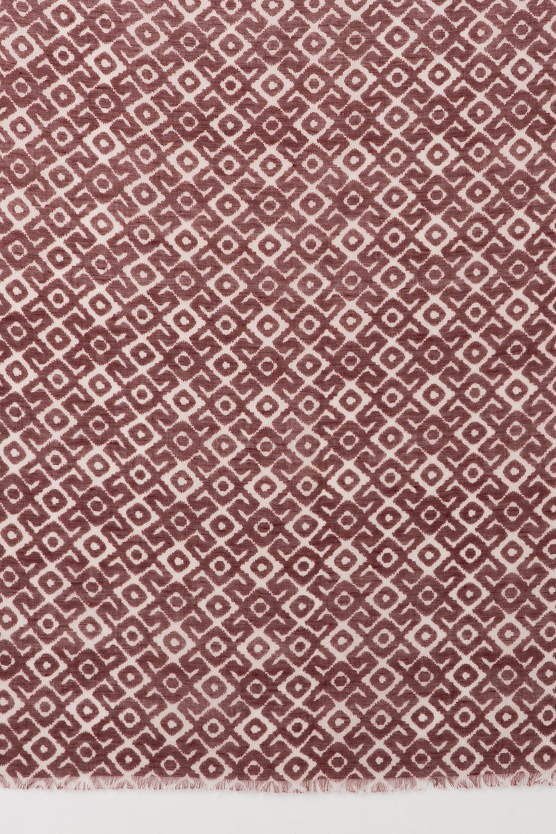 Sveze - Tribal Tile Print Linen Cotton Scarf - Burgundy - Flat Look