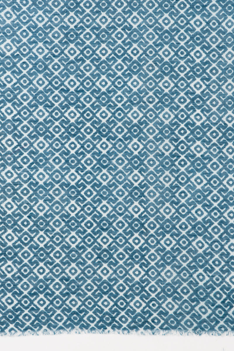 Sveze - Tribal Tile Print Linen Cotton Scarf - Teal - Flat Look